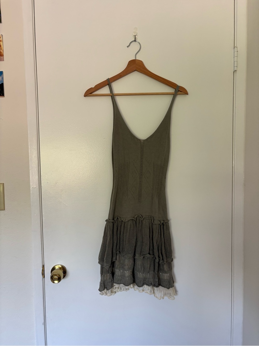 Kimchi Blue Olive Knit Tiered Ruffle Mini Dress